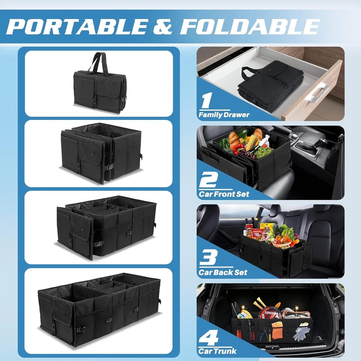 Trunk Organizer With Insulated Leakproof Cooler Bag 98L