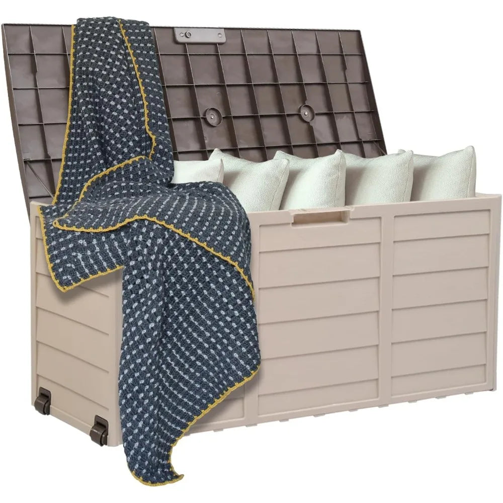 75Gallon Outdoor Storage Box, Patio Deck Box Furniture with Lockable Design, Plastic Storage Containers with Lid for Garden