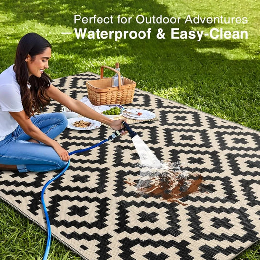Waterproof Outdoor Rug 5x8 ft, Outdoor Plastic Straw Rug for Camping, RV Mat Outside,  Porch, Deck, Backyard, Balcony, Picnic