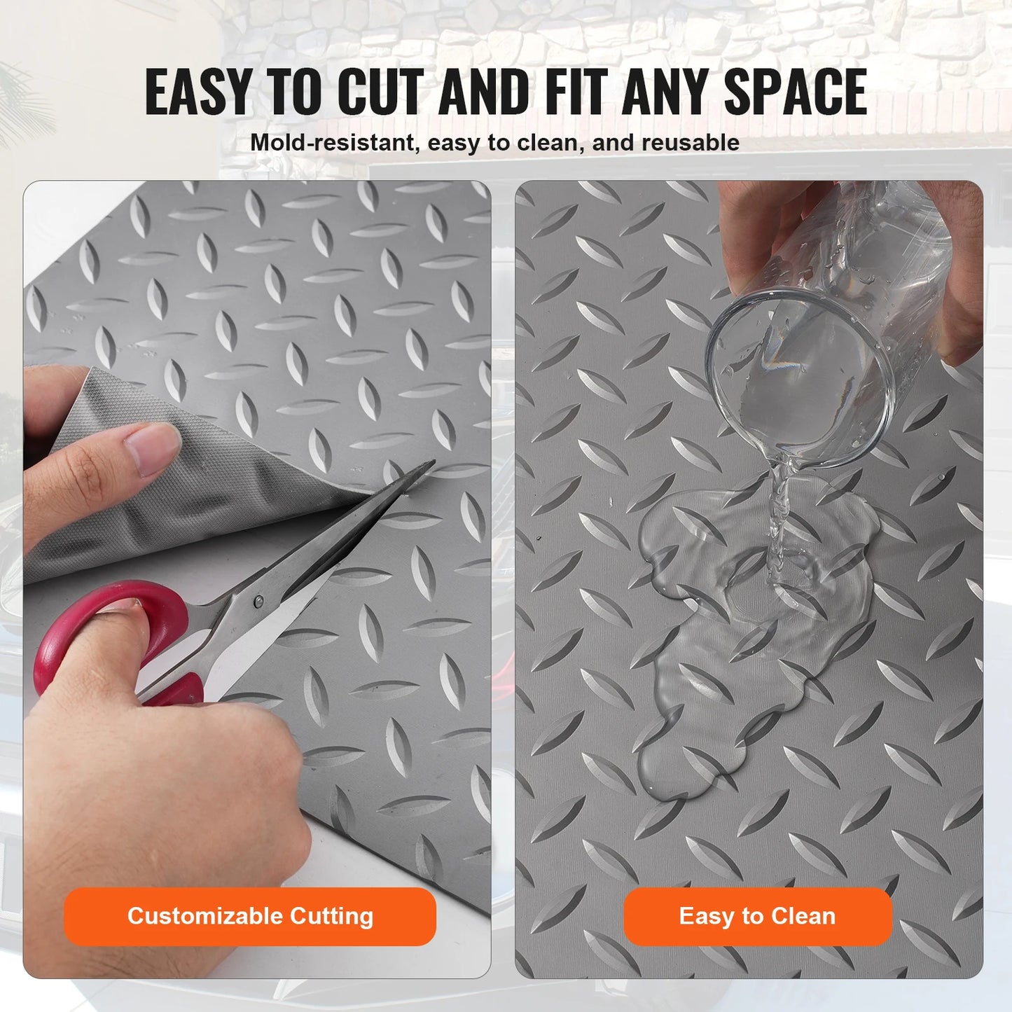 SucceBuy Garage Floor Mat 157.48 x 59.05 inch PVC Garage Flooring Roll Non-slip Diamond Texture 64.58 sq.ft Covering Space