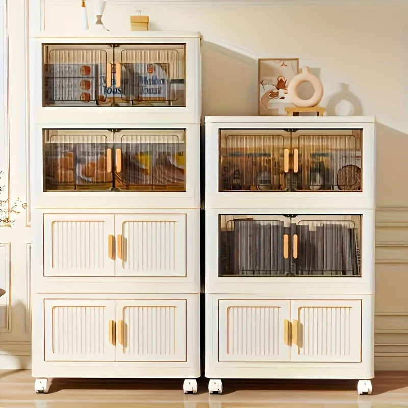 Oversized 3/4/5-Tier Foldable Storage w/ Wheels - No Assembly, Magnetic Doors, Clothes/Toys/Books - Living/Bedroom/Office, Shelf