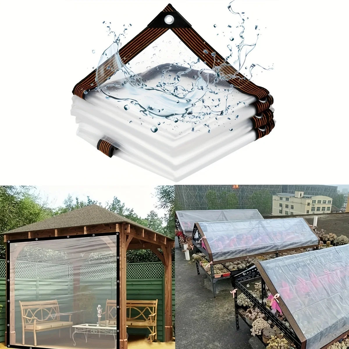 Transparent Rainproof Tarp with Triple Sealing Rings - Ultimate for Multiple Outdoor Scenarios! Ideal for Patio Shading, Wind Protection