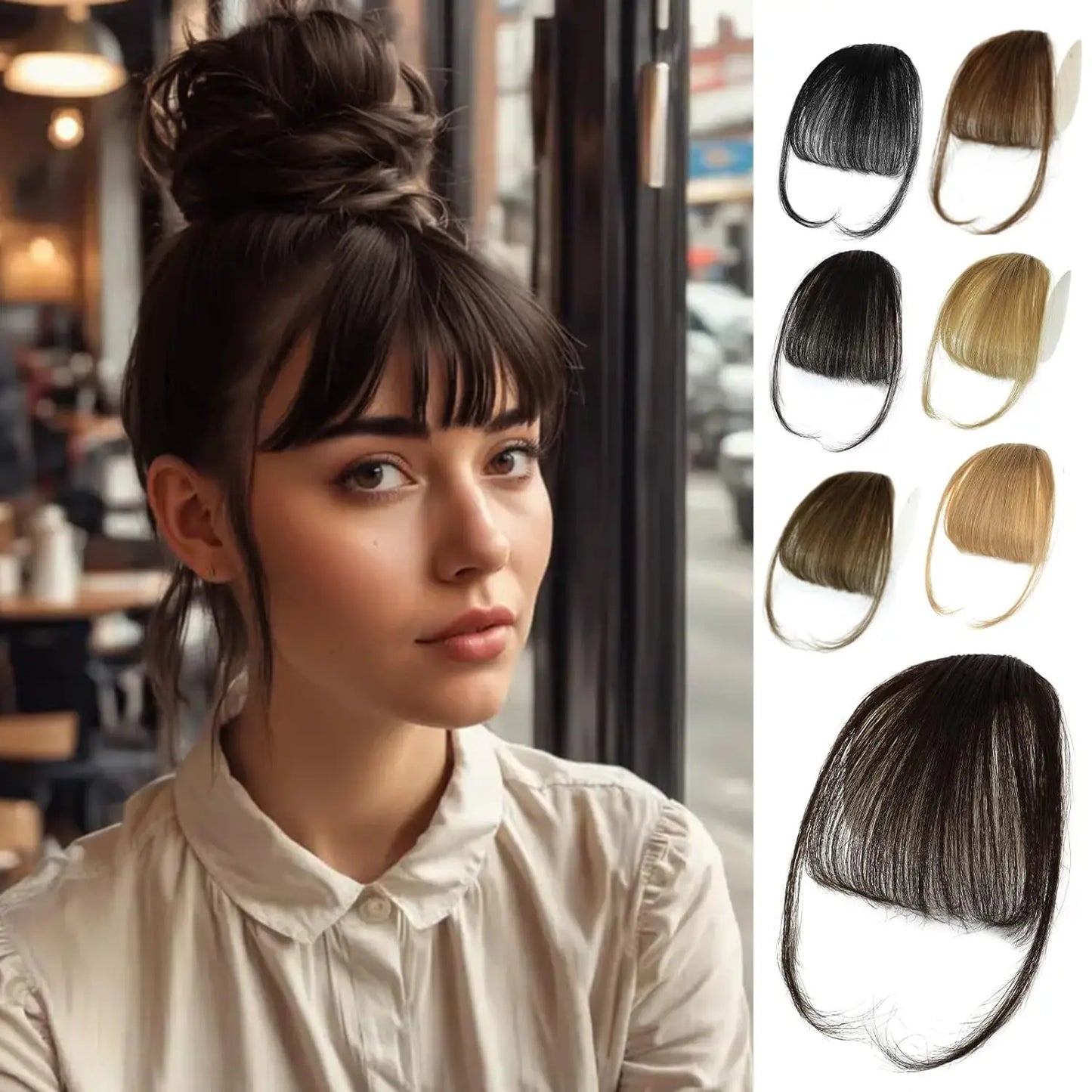 Dark Brown Black Clip In Bangs 100% Human Hair Bangs Wispy Ligth Black Brown Clip In Bangs Fringe with Temples Real Human Hair F