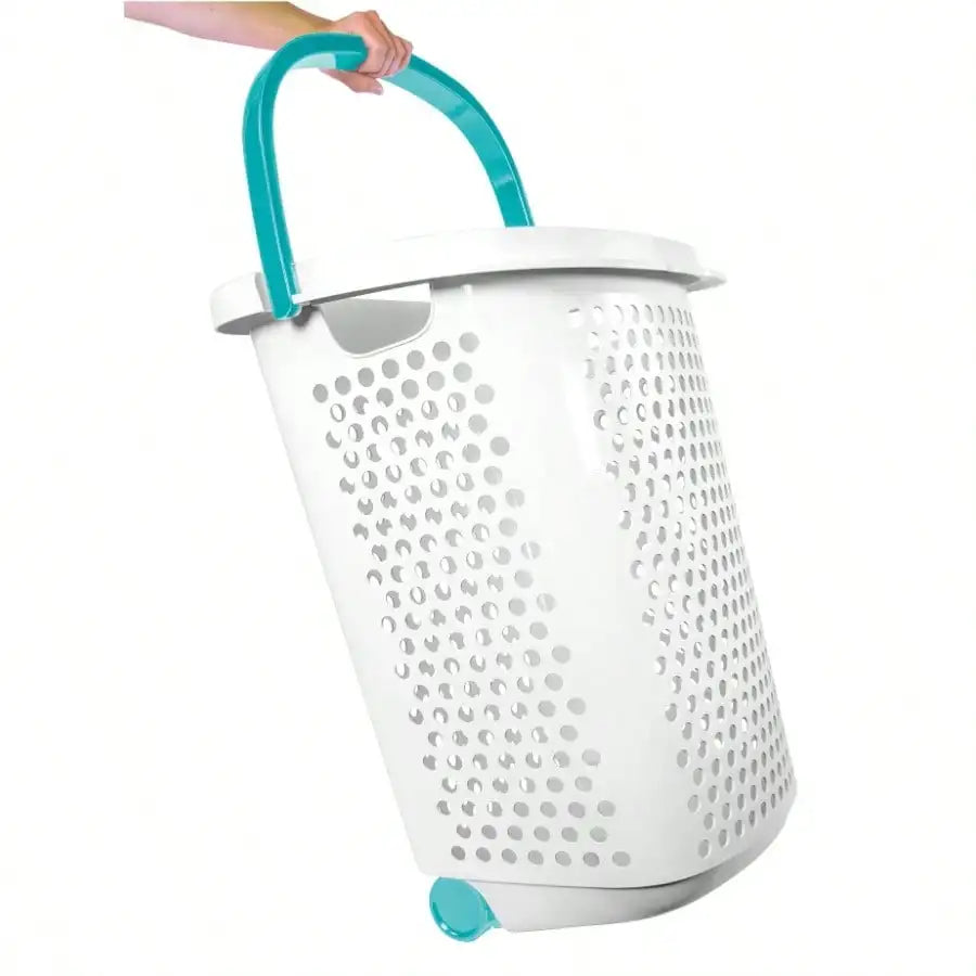 Rolling Laundry Hamper with Pop-Up Handle, Durable Plastic Clothes Basket Organizer for Home Bedroom Bathroom Storage