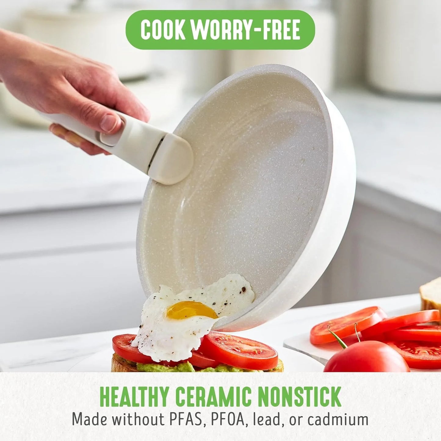 Ceramic Nonstick Cookware Set 10 Piece Detachable Handles