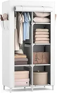 Portable Closet Wardrobe With 6 Shelves And Hanging Rod