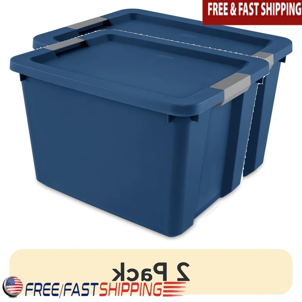 2 Pack 20 Gallon Stackable Plastic Storage Bin with Latching Lid and Comfortable Handle Household Garage Organization