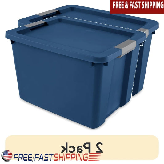 2 Pack 20 Gallon Stackable Plastic Storage Bin with Latching Lid and Comfortable Handle Household Garage Organization