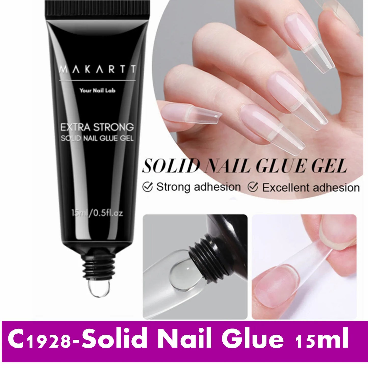 Makartt Solid Nail Glue with Glue Remover Kit: Super Strong Nail Glue Gel for Press on Nails and Nail Tips Supplies UV LED Cured