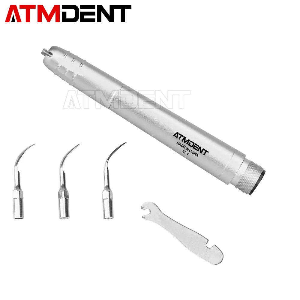 Dental Ultrasonic Air Scaler with 3 Tips Scaling Handpiece Frequency Pneumatic Scaler 2/4 Holes