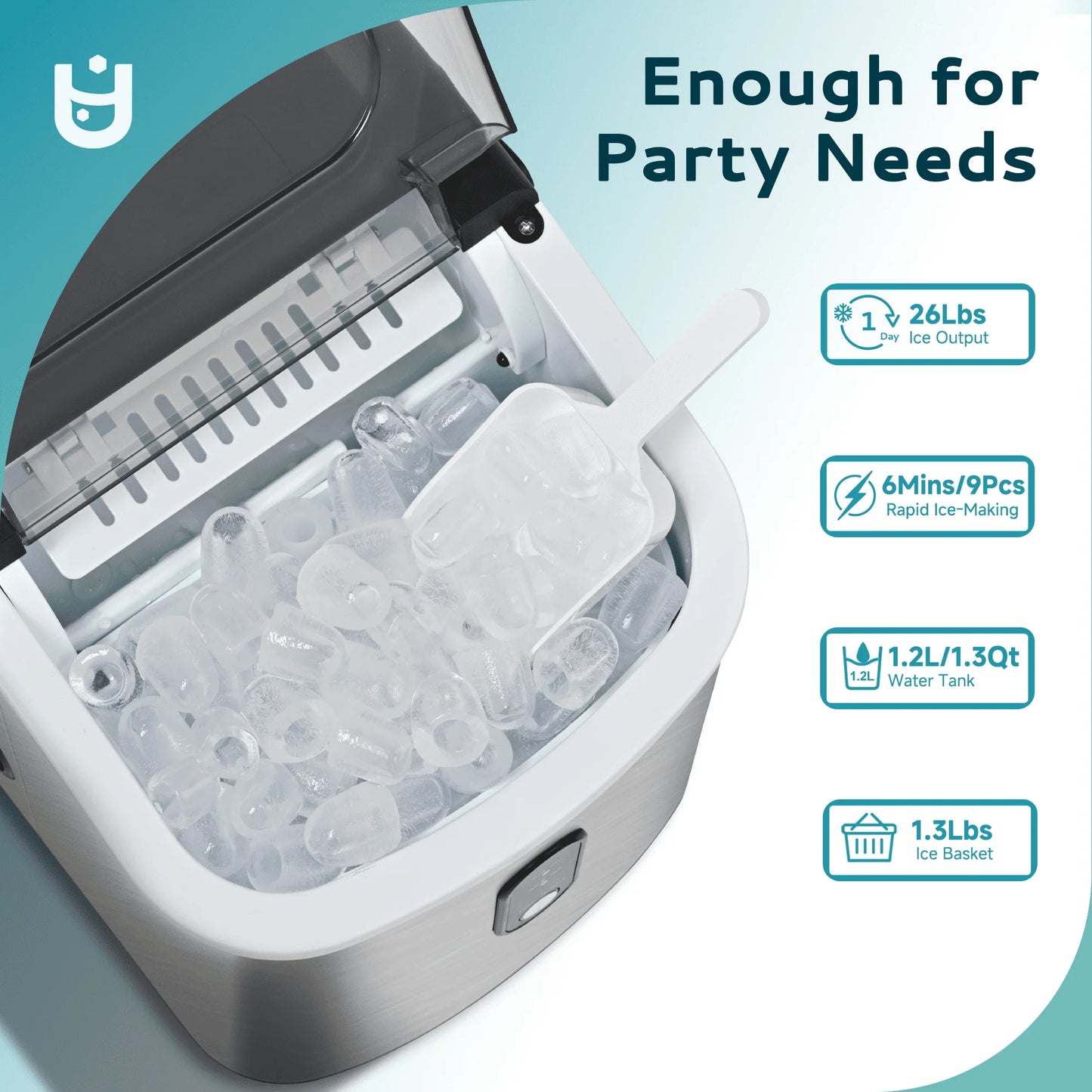 XMSJ Countertop Ice Maker 26 Lbs Per Day Auto Clean
