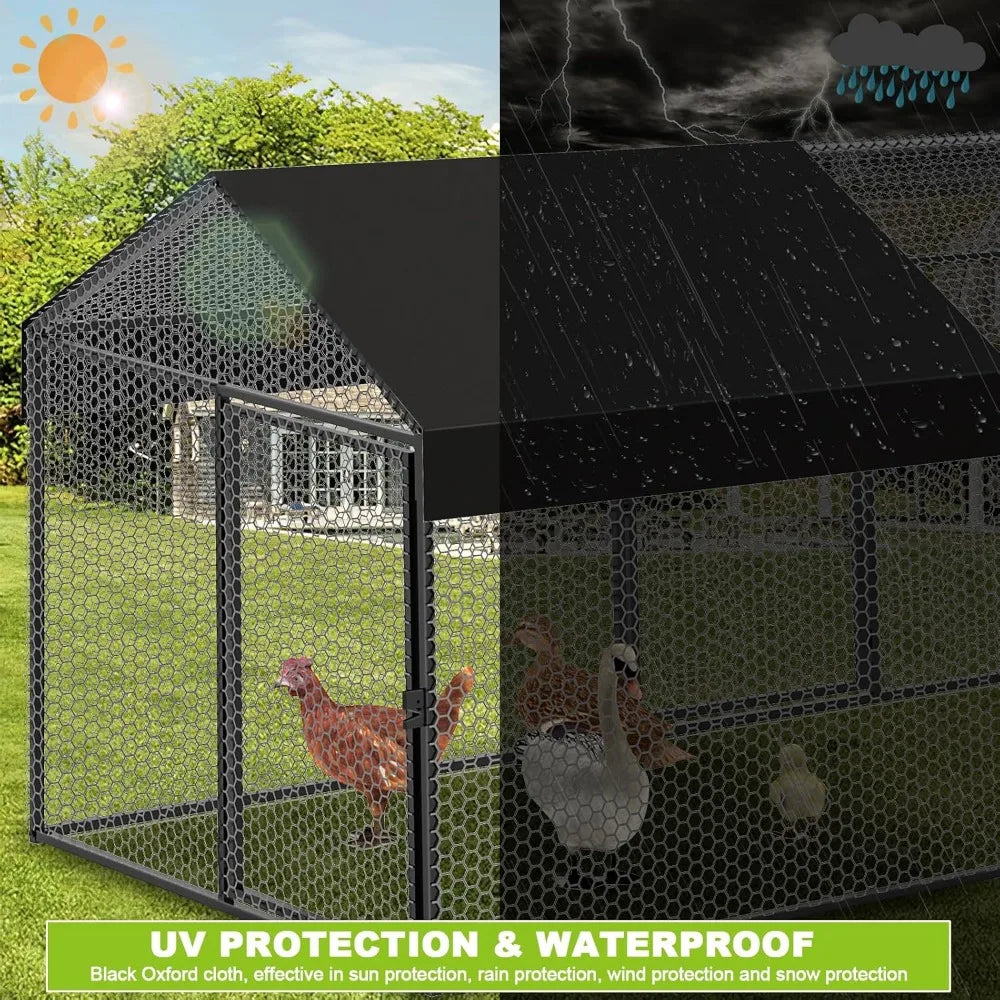 Metal Chicken Coop Run for 8-12 Chickens 118"×40"×40" Large Chicken Run for Yard with Cover，Portable Poultry Cage Hen House Outd