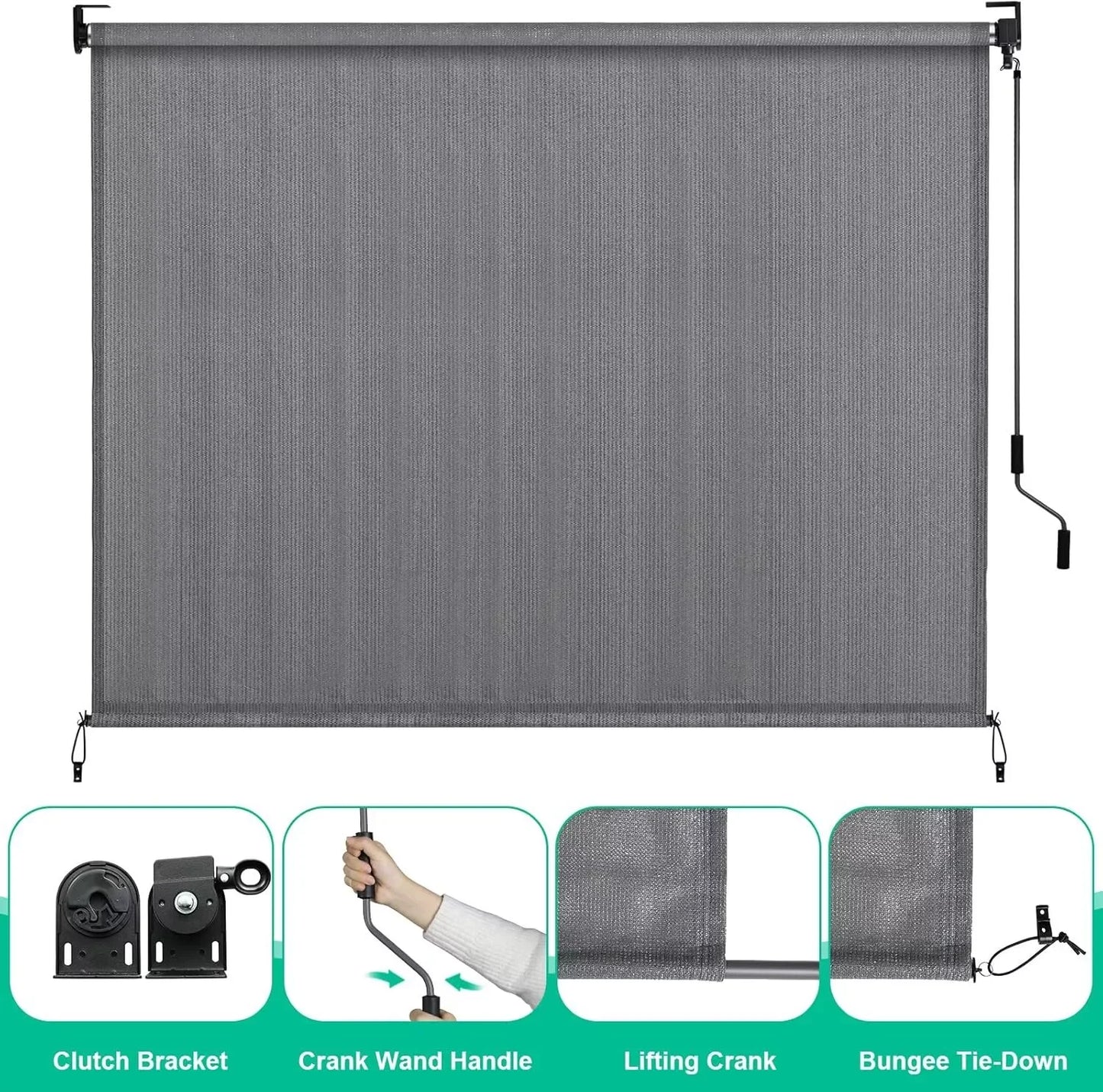 Patio Sun Shade, Exterior Cordless Blinds,Fabrics Outdoor Roller Patio Sun Shade 6/8ft Wide Privacy Shades Screen (Brown/Gray)