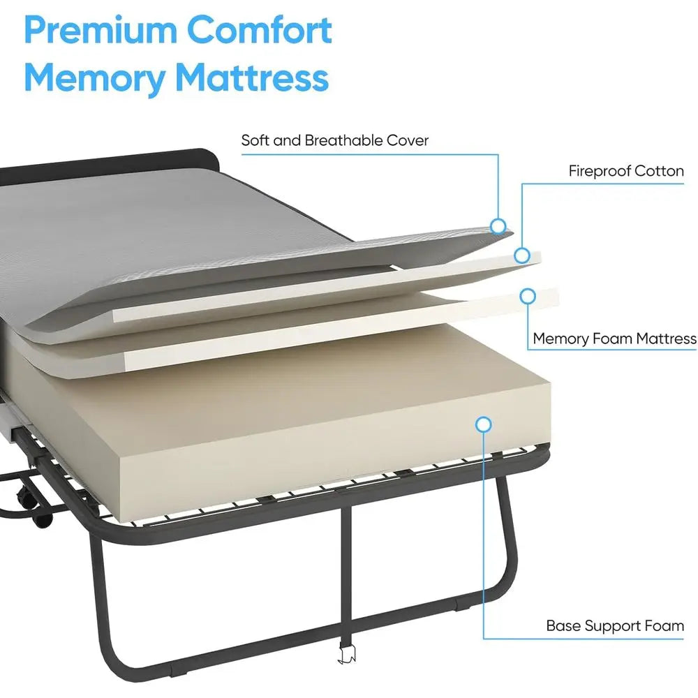 Portable 75x31 Rollaway Bed with Mattress, Headboard, and Dustproof Bag for Adults, 5 Foldable with Casters, Space-Saving Bedroo