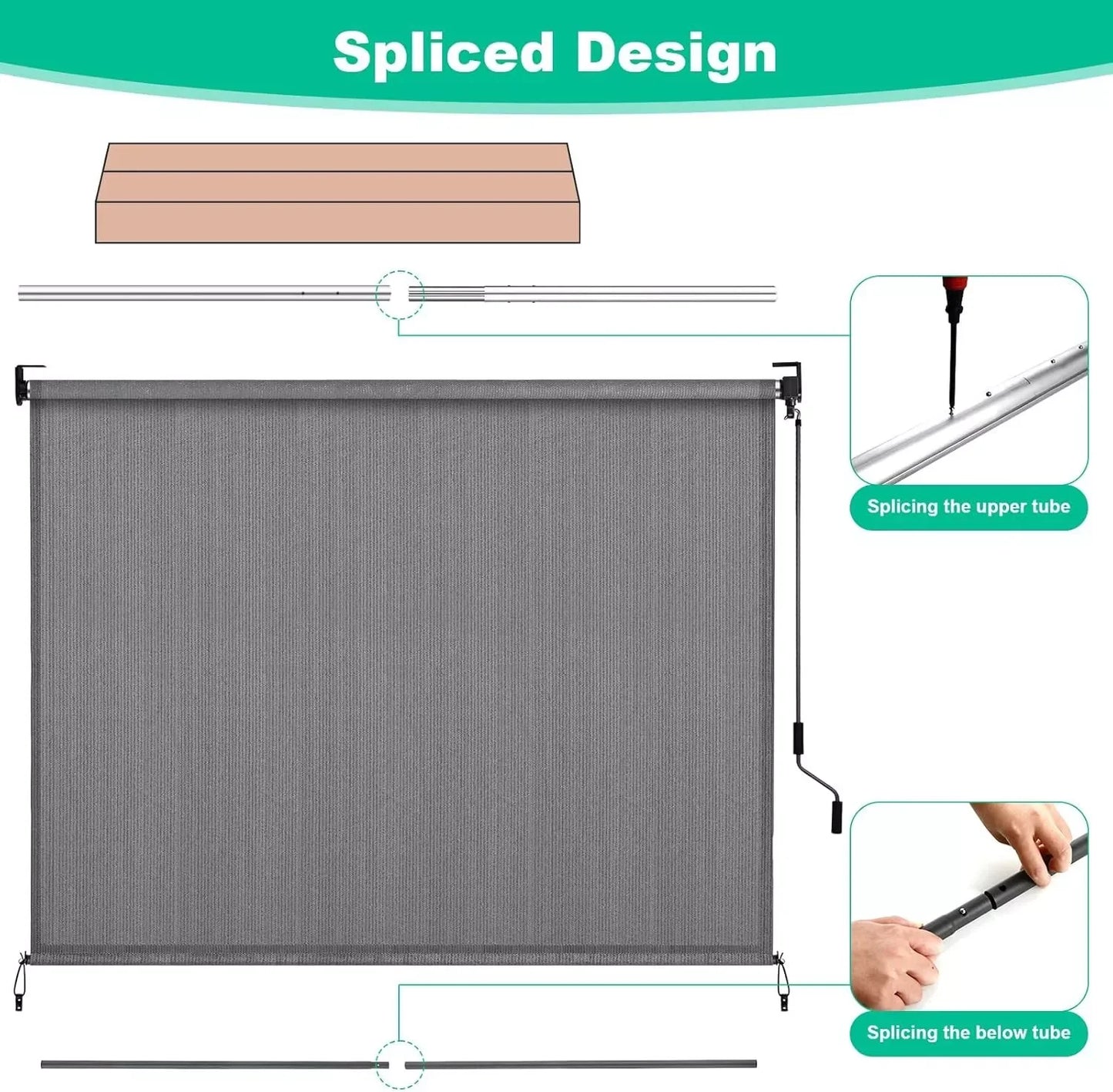 Patio Sun Shade, Exterior Cordless Blinds,Fabrics Outdoor Roller Patio Sun Shade 6/8ft Wide Privacy Shades Screen (Brown/Gray)
