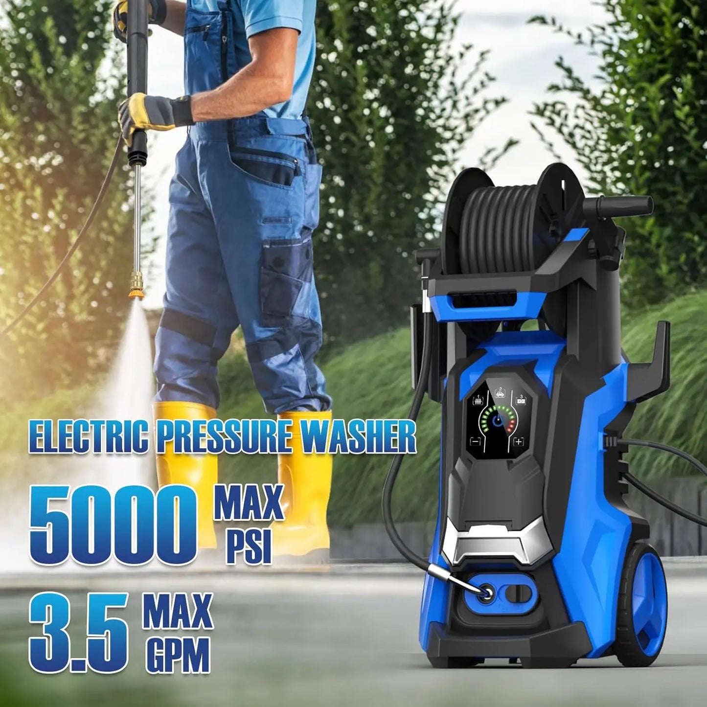 Pressure Washer Touch Screen Adjustable Pressure,4 Nozzles and 500ml Foam Cannon Power Washer Cleaning for Cars/Fences Cleaning
