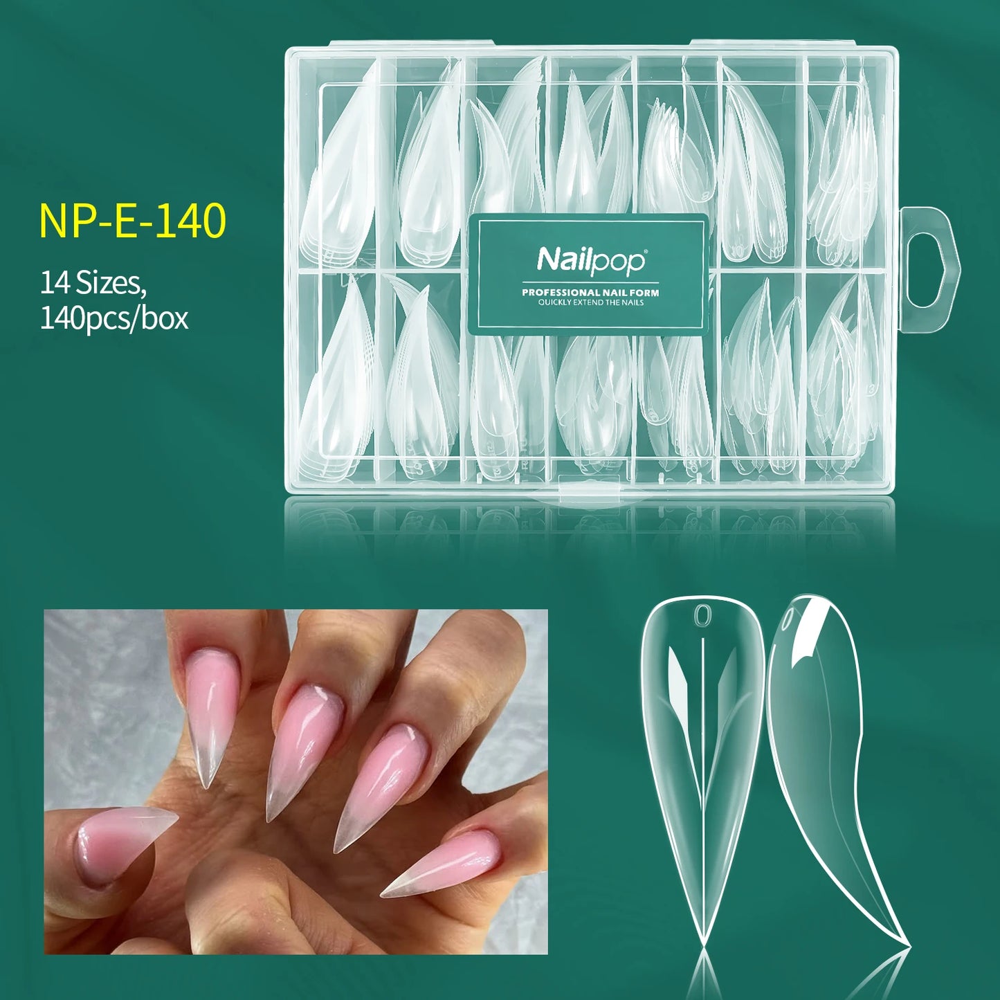 Nailpop Dual Forms 150pcs Quick Building UV Gel Molds Reusable Full Coverage Acrylic Top Extension Forms Poly Nail Gel Molds