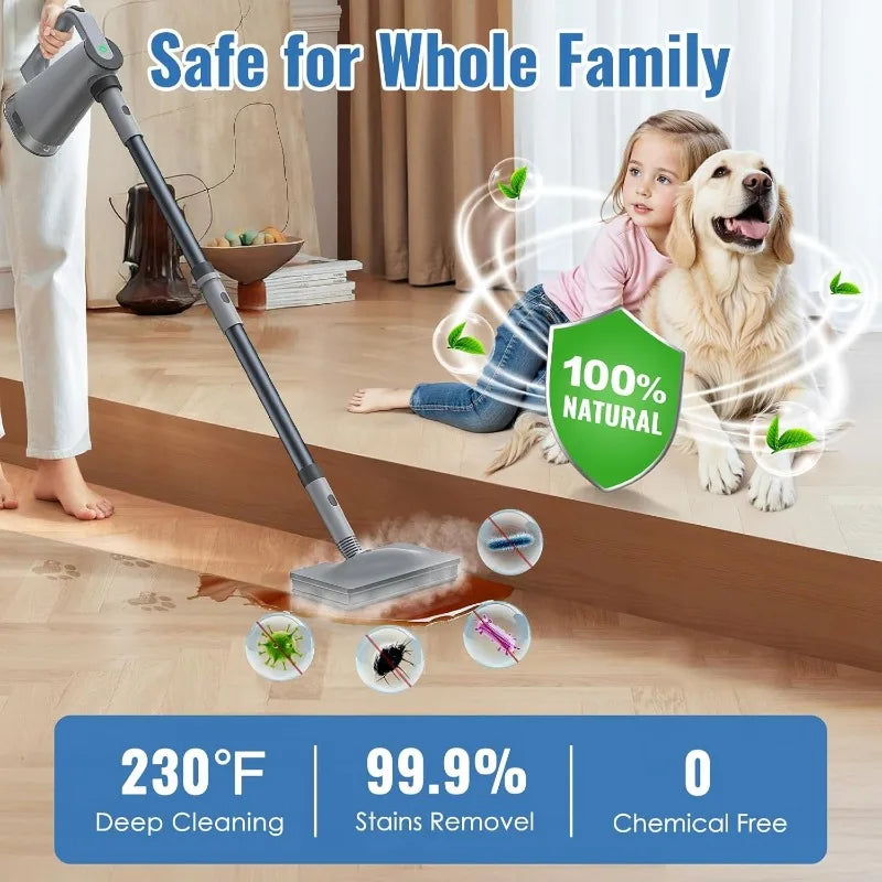 Steam Mop with Detachable Handheld Steam Cleaner for Home and Floor Cleaning, 10-in-1 Multi-purpose Attachments & 2 Pads,