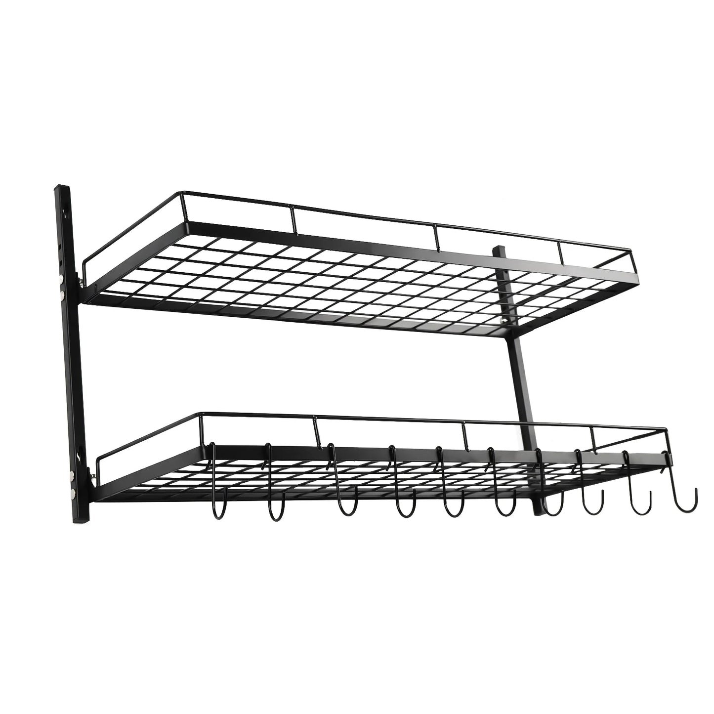 Hanging Pot Rack 2 Tier Pan Rack Wall Mounted Pot Holders for Kitchen Storage Pot and Pan Organizer with 10 Hooks