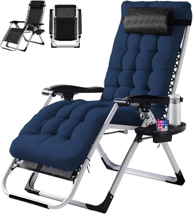 Padded Zero Gravity Chair, Lounge Chair with Removable Cushion & Tray， Folding Reclining Patio Chairs， Recliner Chair for