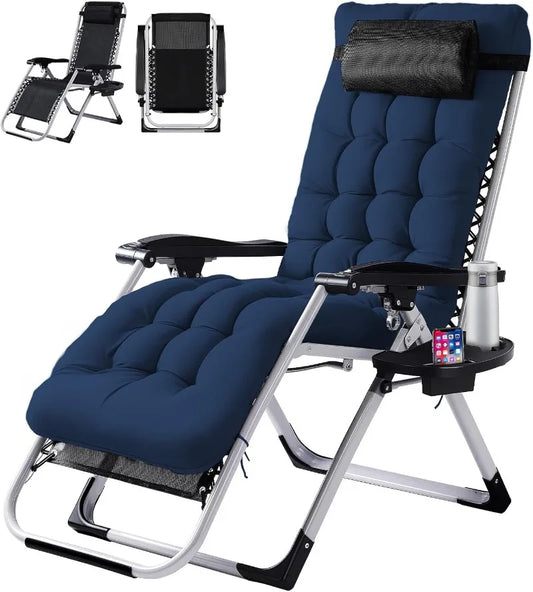Padded Zero Gravity Chair, Lounge Chair with Removable Cushion & Tray， Folding Reclining Patio Chairs， Recliner Chair for