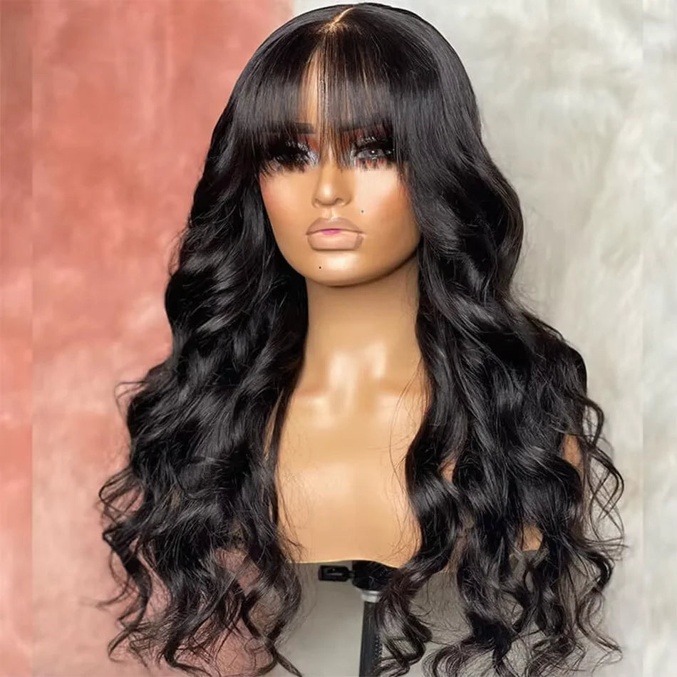 Silkwave Human Hair Wig With Bangs Body Wave 3X1 Lace Middle Part Wig Loose Wave Full Machine Made Fringe Wigs For Black Women