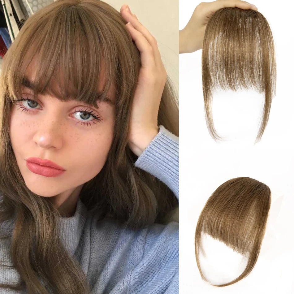 Dark Brown Black Clip In Bangs 100% Human Hair Bangs Wispy Ligth Black Brown Clip In Bangs Fringe with Temples Real Human Hair F
