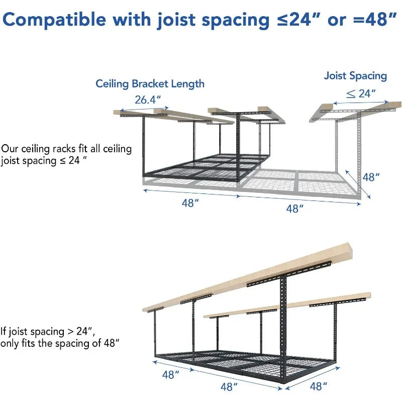 4x8 Overhead Garage Storage Rack, Adjustable Garage Storage Organization Systerm, Heavy Duty Metal Garage Ceiling St