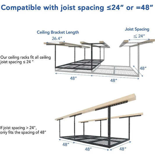 4x8 Overhead Garage Storage Rack, Adjustable Garage Storage Organization Systerm, Heavy Duty Metal Garage Ceiling St