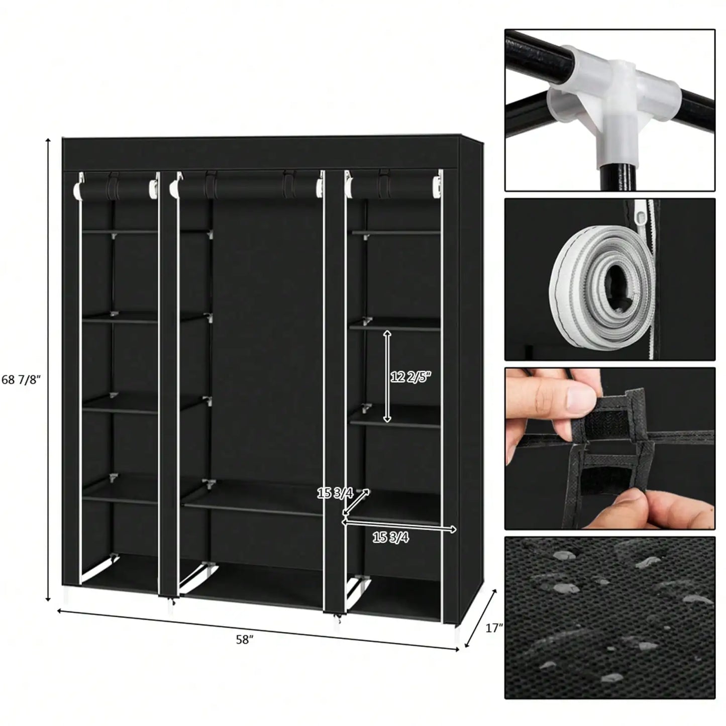 Efoee 69 Inch Wardrobe Organizer, Bedroom Portable Wardrobe, Clothes Rail With Non-Woven Cover, Clothes Storage Rack
