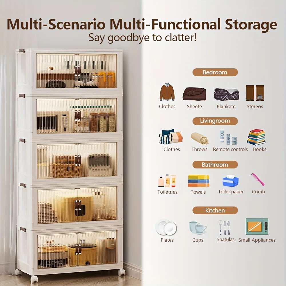 Collapsible Storage Container with 4 to 5 Layers, Spacious Dual-Access Organizer, Big Storage Bin Featuring a Lid And Wheels