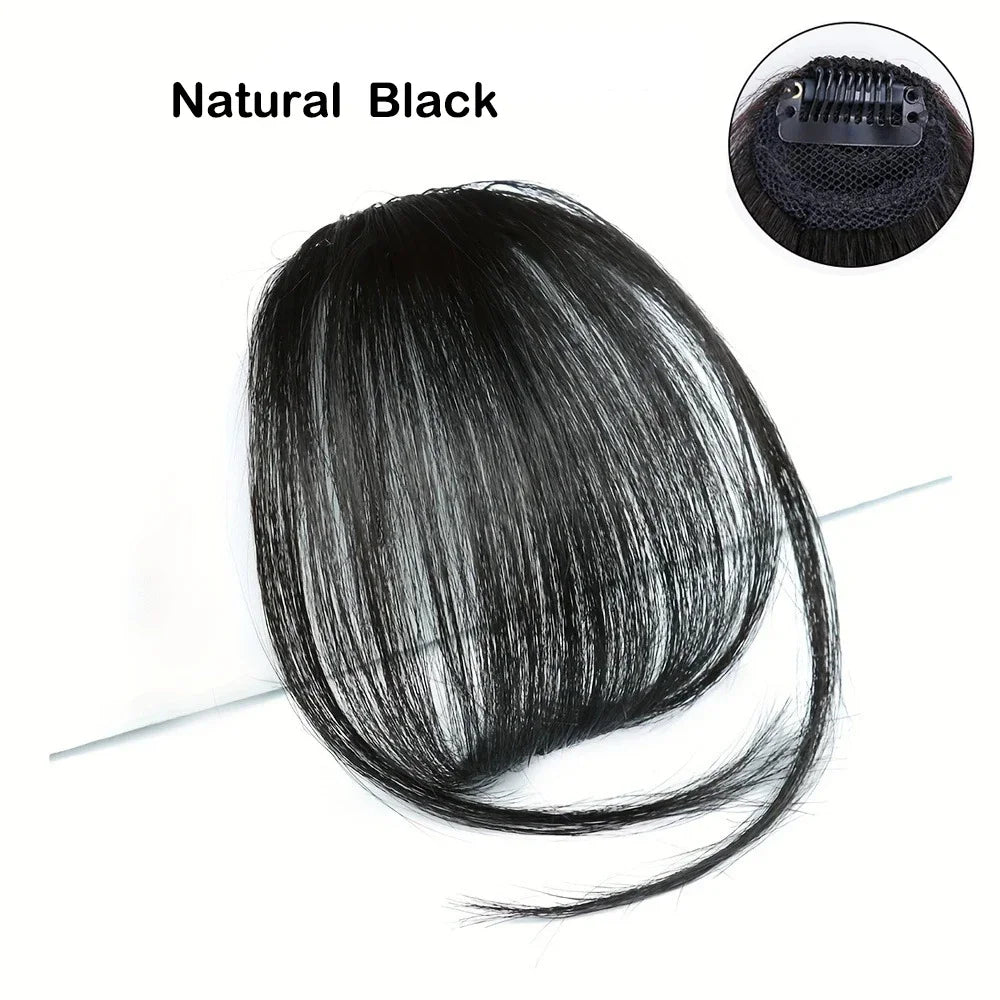 Sunslymei Fake Synthetic Air Bangs Clip-In Hair Extension Fringe False Blunt Hairpiece for Women Clip In Front Hair Bangs