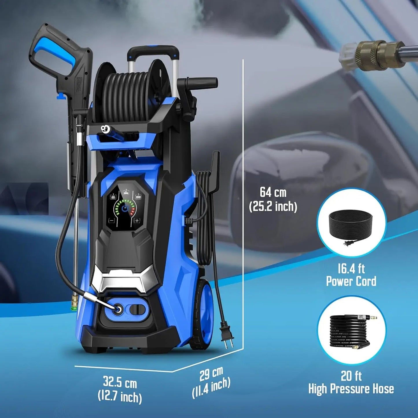 Pressure Washer Touch Screen Adjustable Pressure,4 Nozzles and 500ml Foam Cannon Power Washer Cleaning for Cars/Fences Cleaning