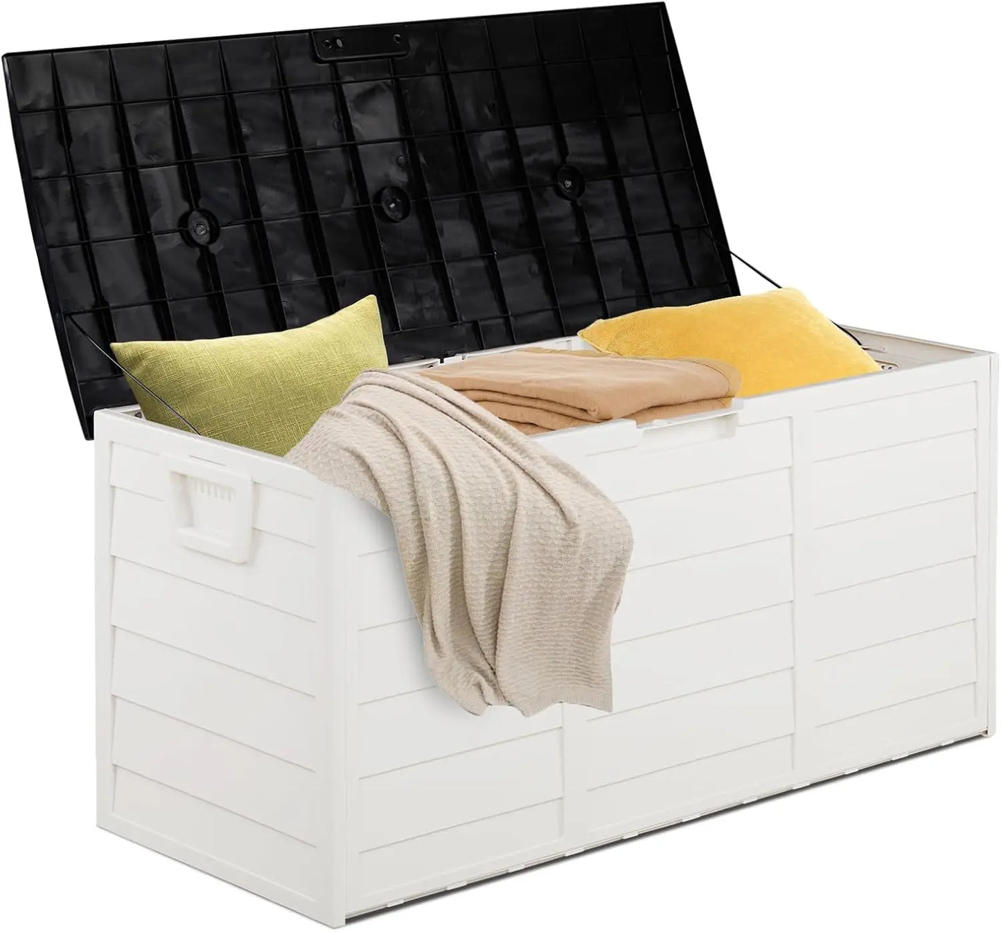 75Gallon Outdoor Storage Box, Patio Deck Box Furniture with Lockable Design, Plastic Storage Containers with Lid for Garden