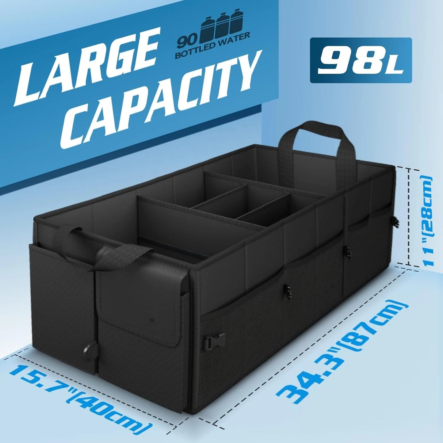 Trunk Organizer With Insulated Leakproof Cooler Bag 98L