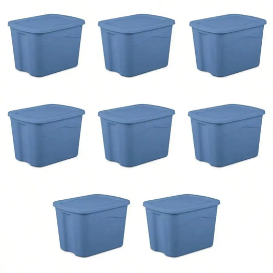 18 Gallon  Lid Containers | Light Blue Set (8-Pack) For Home Organization
