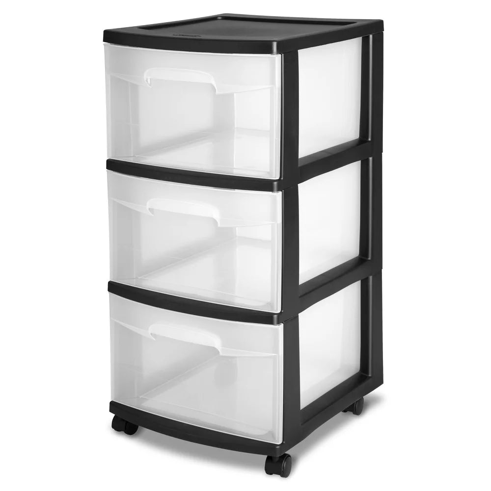 3 Drawer Plastic Storage Cart with Clear Drawers Rolling Organizer Portable Storage Solution Bedroom Bathroom Kitchen Crafts