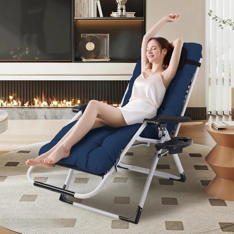 Padded Zero Gravity Chair, Lounge Chair with Removable Cushion & Tray， Folding Reclining Patio Chairs， Recliner Chair for
