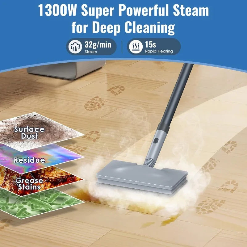 Steam Mop with Detachable Handheld Steam Cleaner for Home and Floor Cleaning, 10-in-1 Multi-purpose Attachments & 2 Pads,