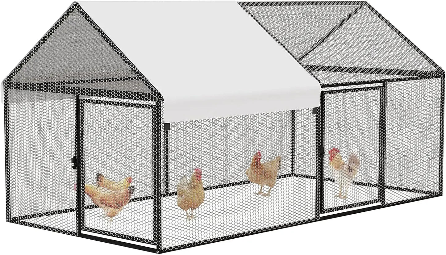 Metal Chicken Coop 79"×40"×40" Chicken Run with Waterproof Cover Portable Poultry Cage Walk in Hen House Outdoor Backyard Farm