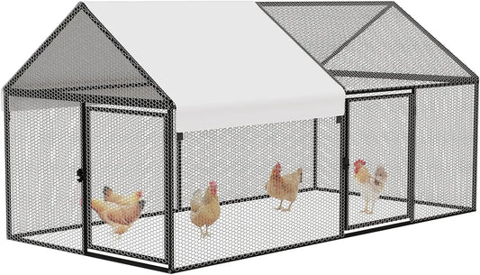 Metal Chicken Coop 79"×40"×40" Chicken Run with Waterproof Cover Portable Poultry Cage Walk in Hen House Outdoor Backyard Farm