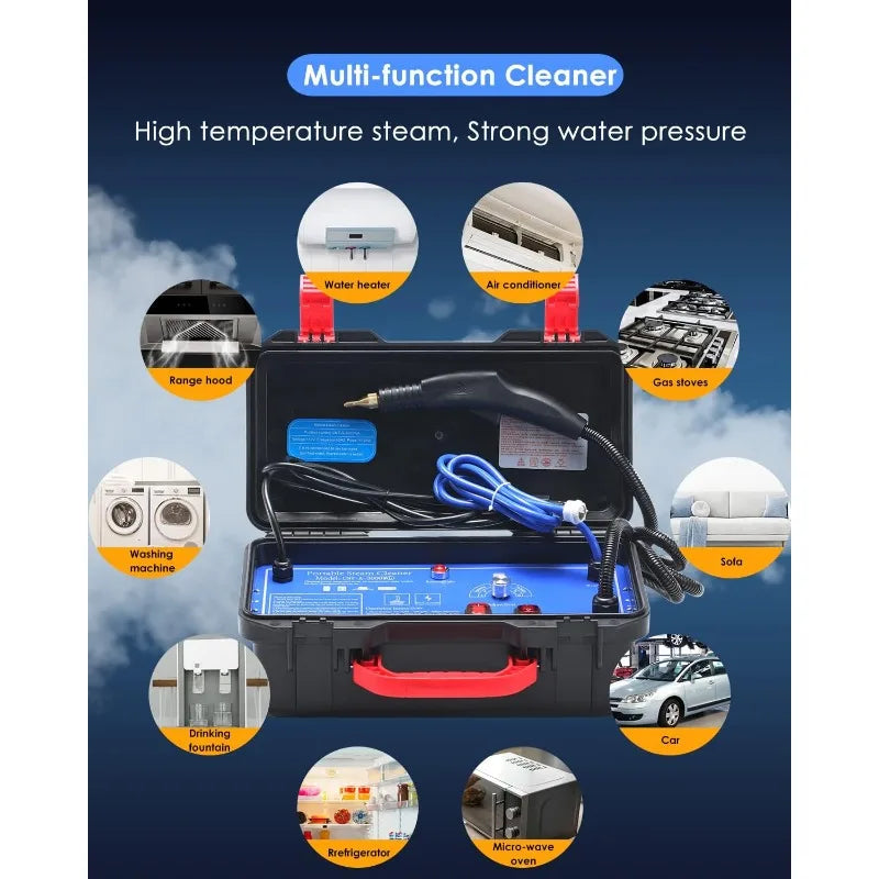 High Pressure Steam Cleaner, 1700W Power High Temp Portable Handheld Cleaning Machine For Car Detailing, Tankless He