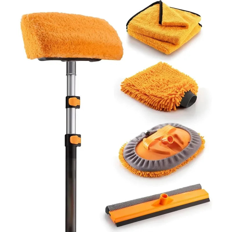 Popular.Car Wash Kit with 5-12 ft Extension Pole Car Washing Brushes Set with Telescopic pole  Microfiber Wash Mop Soft Wash Bru