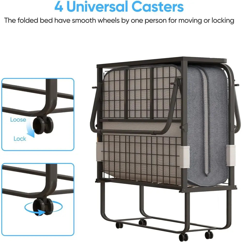 Portable 75x31 Rollaway Bed with Mattress, Headboard, and Dustproof Bag for Adults, 5 Foldable with Casters, Space-Saving Bedroo