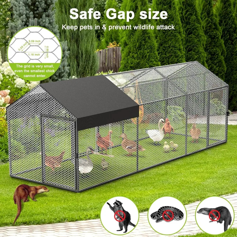 Metal Chicken Coop Run for 8-12 Chickens 118"×40"×40" Large Chicken Run for Yard with Cover，Portable Poultry Cage Hen House Outd