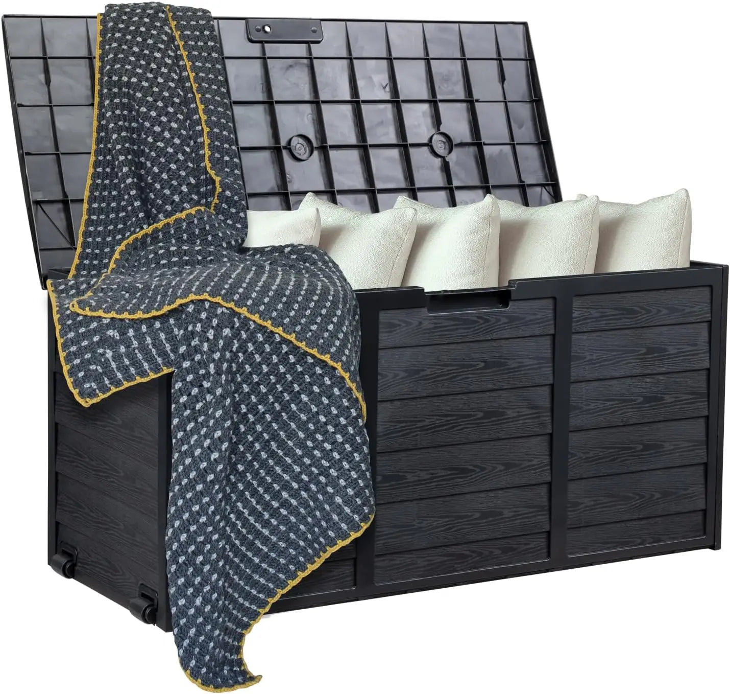 75Gallon Outdoor Storage Box, Patio Deck Box Furniture with Lockable Design, Plastic Storage Containers with Lid for Garden