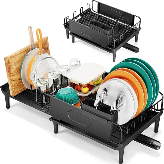 Extendable Dish Drying Rack for Kitchen Counter Large Expandable Dish Rack with Multifunctional Drainboard for Pan Pot Collapsi