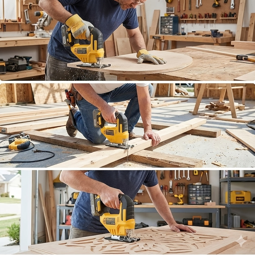 Compatible Jigsaw, 0°-45° Bevel Cutting, With LED Work Light, Battery And Fast Charger Cordless Top Saw, Adjustable In 3 Modes (straight/curved/bevel Cutting) -the Perfect Christmas Gift For Men And Fathers