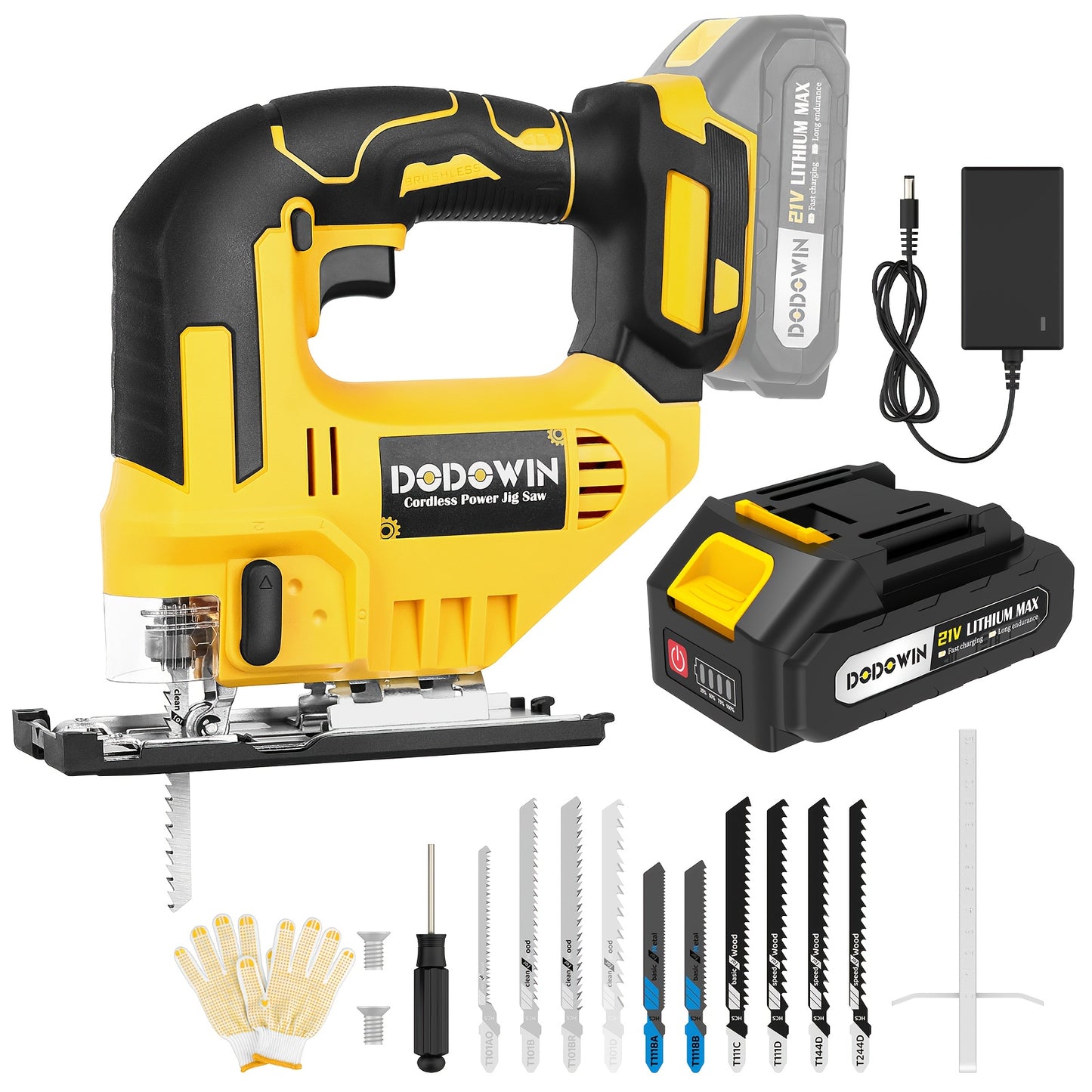 Compatible Jigsaw, 0°-45° Bevel Cutting, With LED Work Light, Battery And Fast Charger Cordless Top Saw, Adjustable In 3 Modes (straight/curved/bevel Cutting) -the Perfect Christmas Gift For Men And Fathers